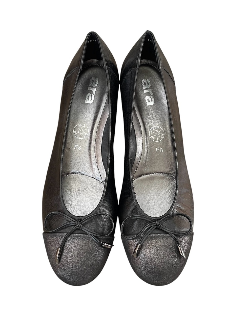 Ara Black Leather Cap Toe Ballet Pumps Size 8.5